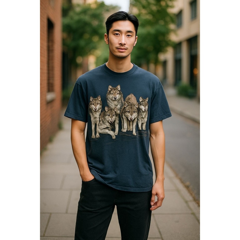 Fruit of the Loom Heavy Cotton Wolf Pack Graphic Tee Navyβ Blue Mens Medium